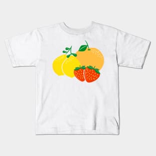 Fruit Fusion: Citrus and Berries Digital Illustration - Lemon, Strawberry and Orange Kids T-Shirt